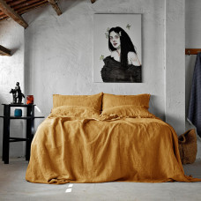 Комплект постільної білизни SoundSleep Muse mustard Stonewash льон Євро King 230х220 см гірчичний (93254434)
