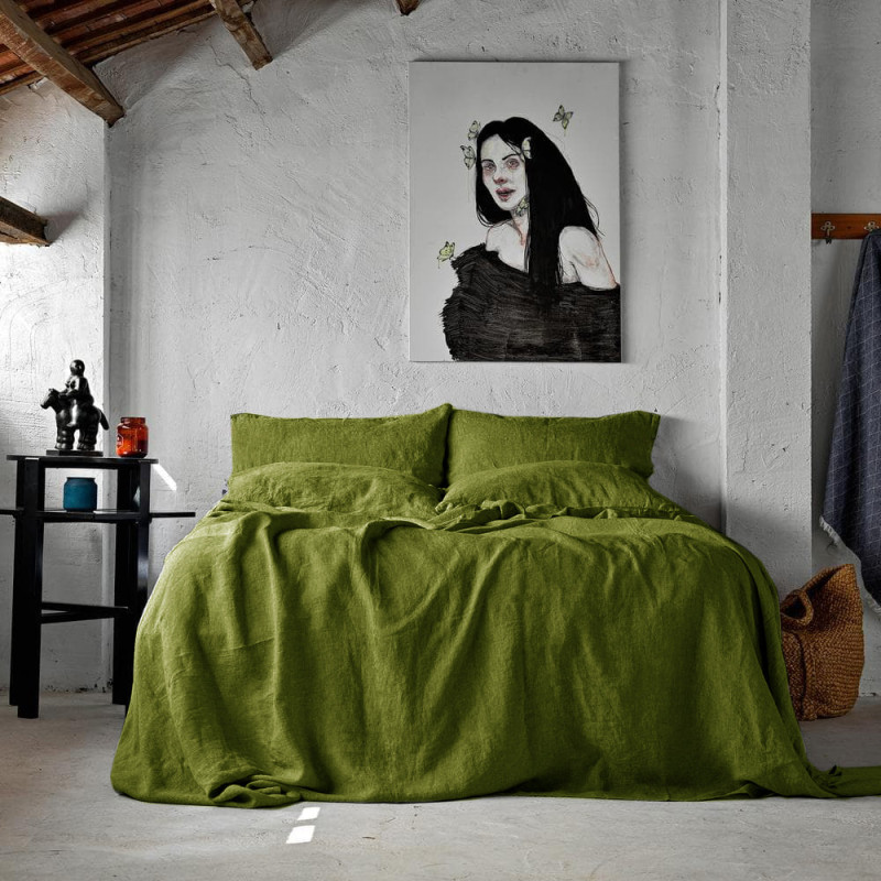Комплект постільної білизни SoundSleep Muse olive Stonewash льон Євро King 230х220 см оливковий (93254403)