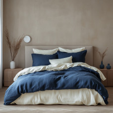 Комплект постільної білизни SoundSleep Stonewash Doble Dark Blue Milk Євро 200х220 см синьо-молочний (2800004763707)