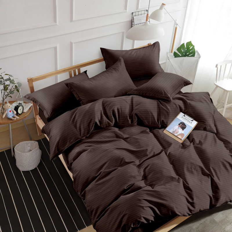 Комплект постільної білизни SoundSleep Stripe Chocolate сатин-страйп сімейний 160х220 см шоколад (94247992)