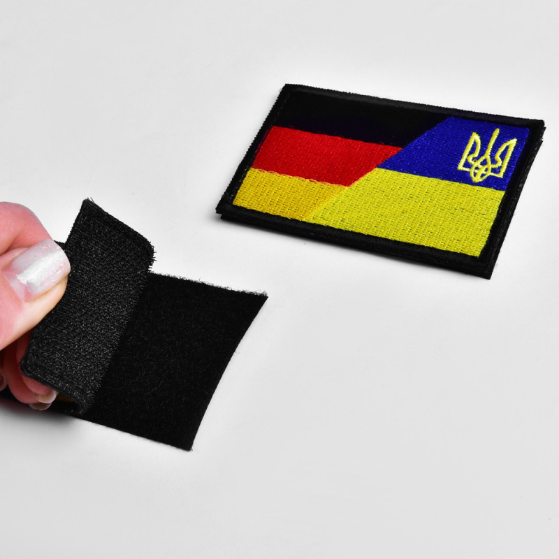 Шеврон на липучці Флаг Німеччини та України, Німеччина, ФРГ, вишитий патч нашивка