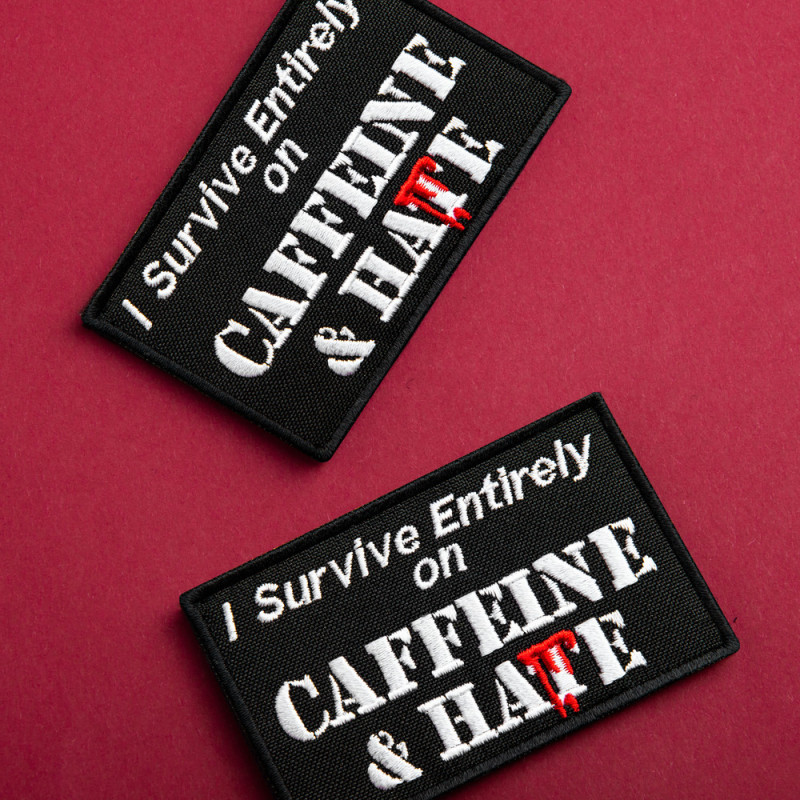 Набір шевронів 2 шт "Survive Entirely On Caffeine&Hate" 5×8 см вишитий патч на липучці