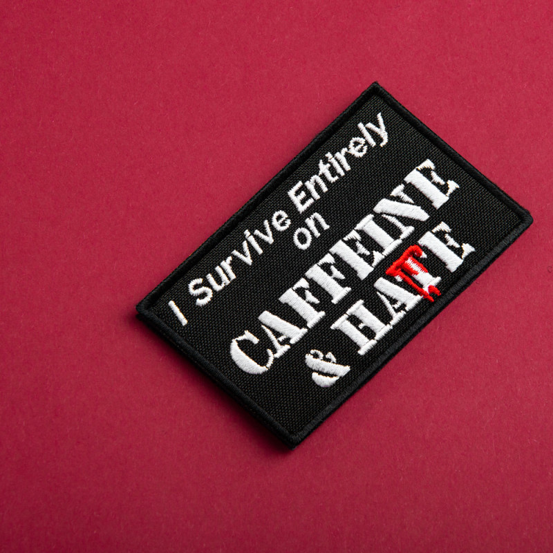 Набір шевронів 2 шт "Survive Entirely On Caffeine&Hate" 5×8 см вишитий патч на липучці