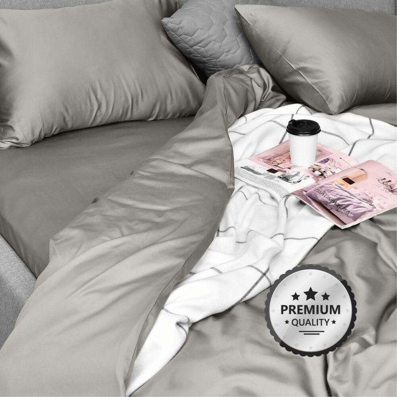 Комплект постільної білизни IDEIA полуторний 145х215 сатин бавовна преміумсірій/беж