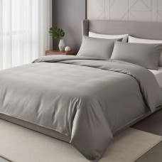 Комплект постільної білизни IDEIA євро 200х220 сатин бавовна преміумсірій/беж
