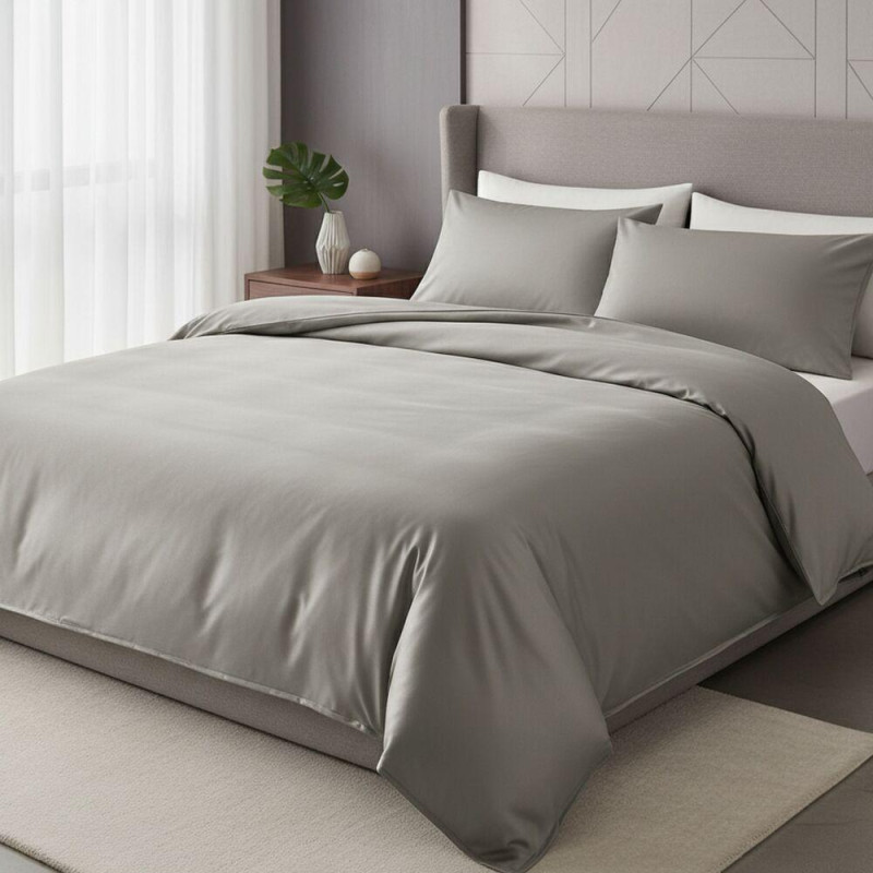 Комплект постільної білизни IDEIA євро 200х220 сатин бавовна преміумсірій/беж