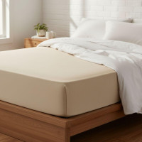 Простыня трикотажная 80/90х200х35 см на резинке IDEIA, эластичная, трикотаж, хлопок бежевый
