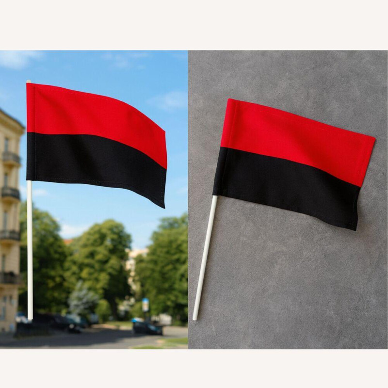 Прапор України УПА 24х16 см на паличці маленька тканина габардин червоно-чорний