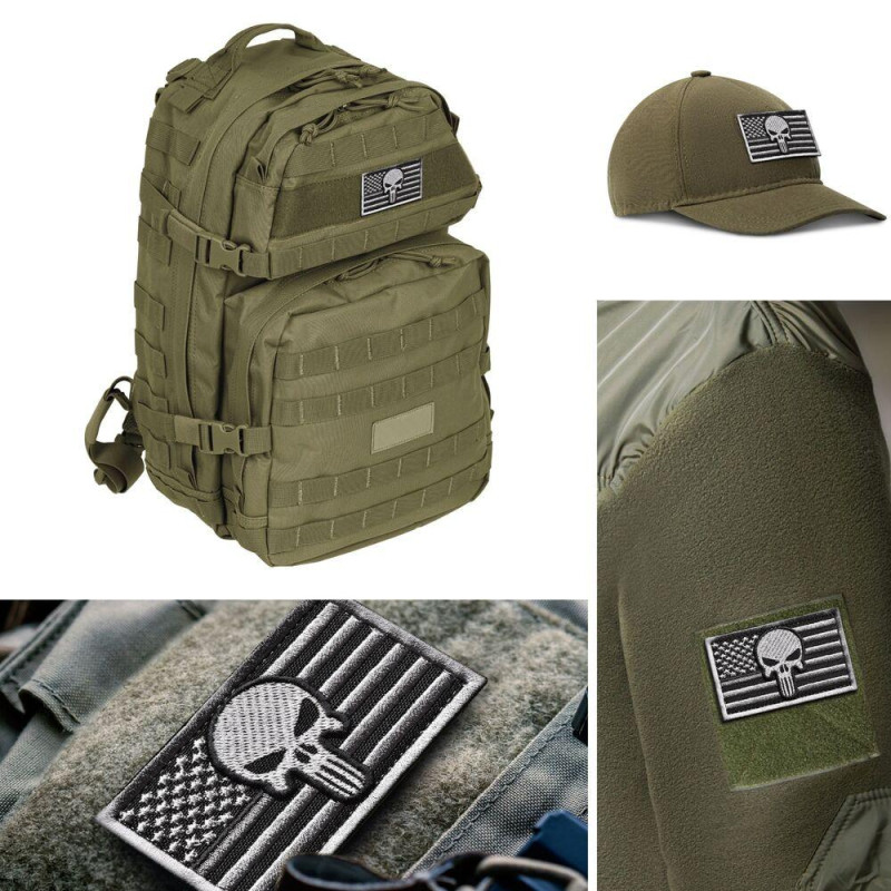 Шеврон із липучкою Флаг США Череп Каратель сірий 5х8 см вишитий патч нашивка