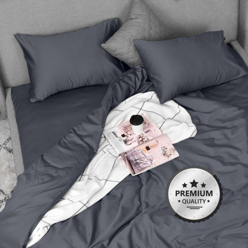 Комплект постельного белья IDEIA евро 200х220 сатин хлопок премиум т/сірий
