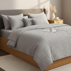 Комплект постільної білизни полуторний Cloud Dream IDEIA жатка, у подарунковому пакованні сірий/беж