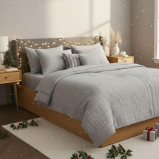 Комплект постільної білизни євро Cloud Dream IDEIA жатка, у подарунковому пакованні сірий/беж