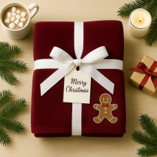 Плед покривало велсофт 170х210 см суперм'який із вишивкою різдвяний бордо-гряво