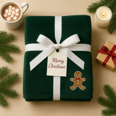 Плед покривало велсофт 170х210 см суперм'який із вишивкою різдвяної смарагд печіво