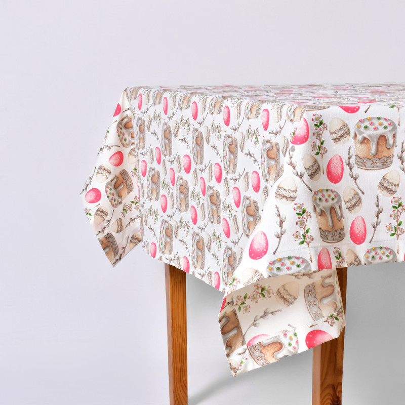 Скатертина IDEIA 170х260 см – бавовняна скатертина з водовідштовхувальним покриттям, великодній принт святкова