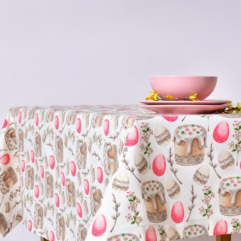 Скатертина IDEIA 170х260 см – бавовняна скатертина з водовідштовхувальним покриттям, великодній принт святкова