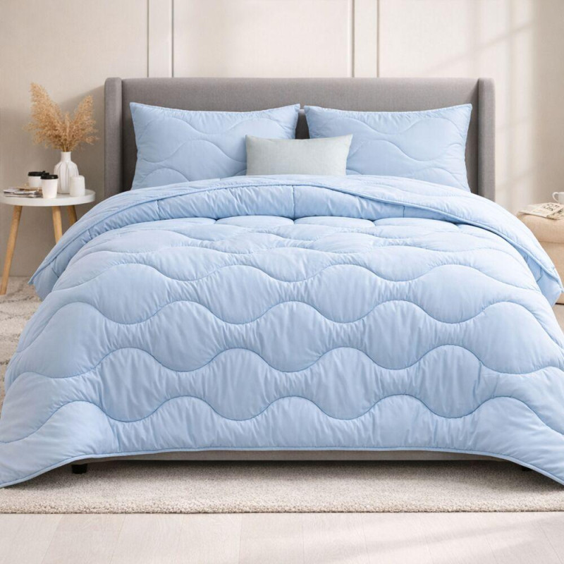 Набір постільний NordicBlue полуторний IDEIA ковдра 140х210 і подушка 50х70 блакитний антиалергенний, штучний пух