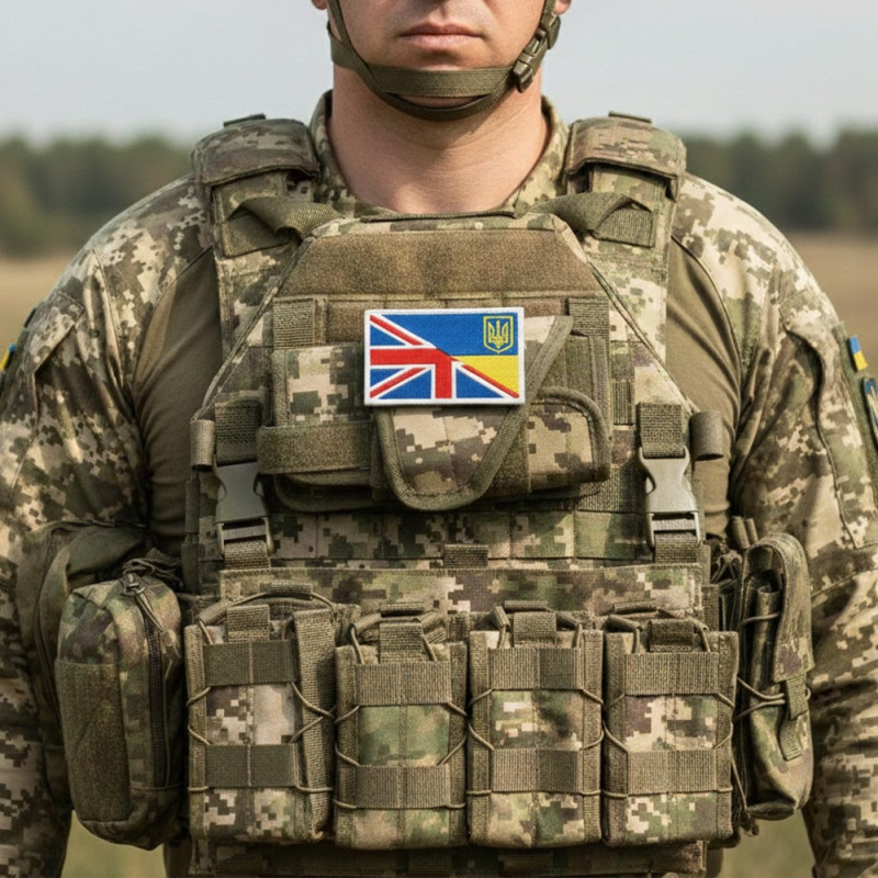 Набір шевронів 2 шт прапор ВеликоЇ Британії та України, 5х8 см, подвійний прапор, шеврон, патч, нашивка з липучкою