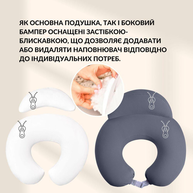 Подушка для годування диванчик 60х70х16 см бавовна антиалергенна, для зручності мами, з блискавкою т/сіра