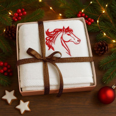 Рушник з вишивкою конячки Рік Коника 50х90 см в подарунковому пакованні, бавовна