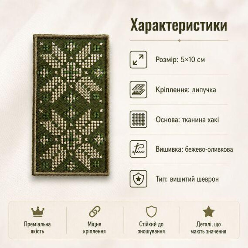 Шеврон Вишиванка хакі 5х10 см на липучці