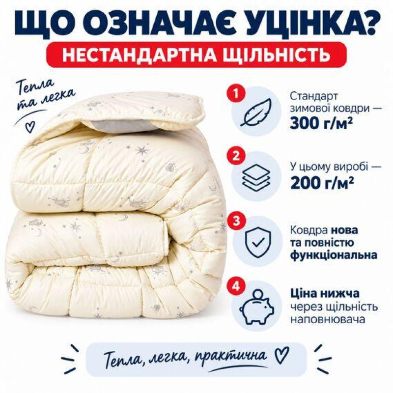 Ковдра євро 200×220 см із вовняним наповнювачем та мікрофіброю