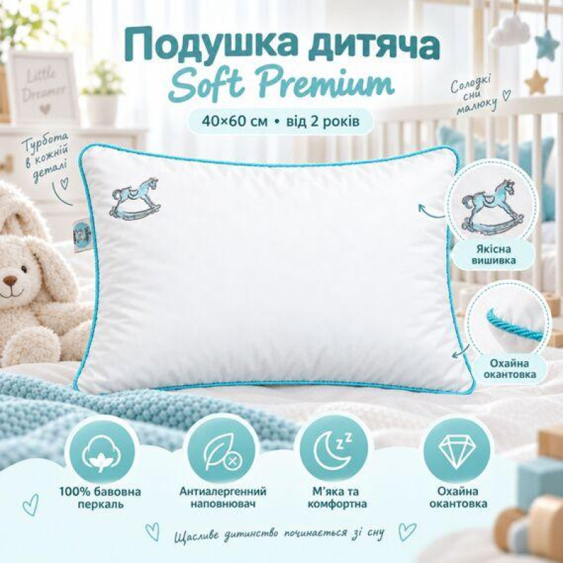 Дитяча подушка для сну Sei Design Soft Premium 40×60 см, бавовняний перкаль