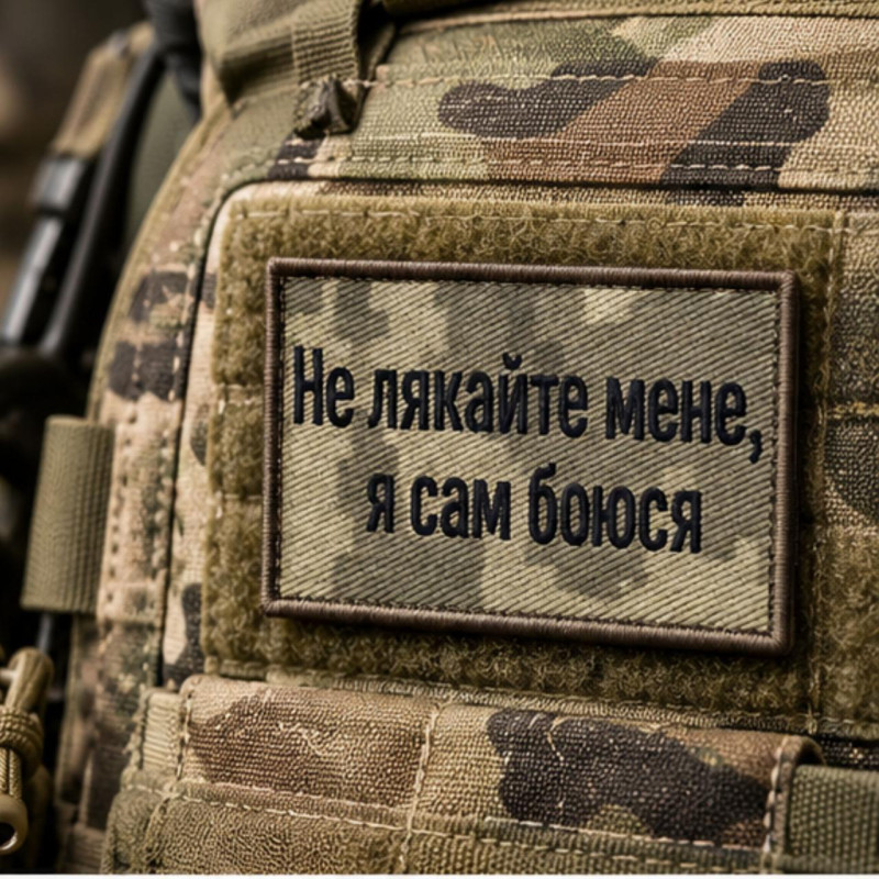 Шеврон «Не лякайте мене, я сам боюся» 5х8 см на липучці, саржа, вишитий патч
