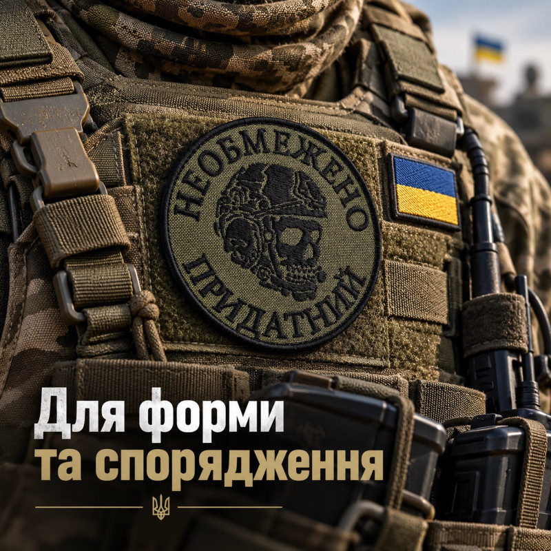 Вишитий шеврон IDEIA «Необмежено придатний» хакі, 8 см, чорна вишивка на липучці