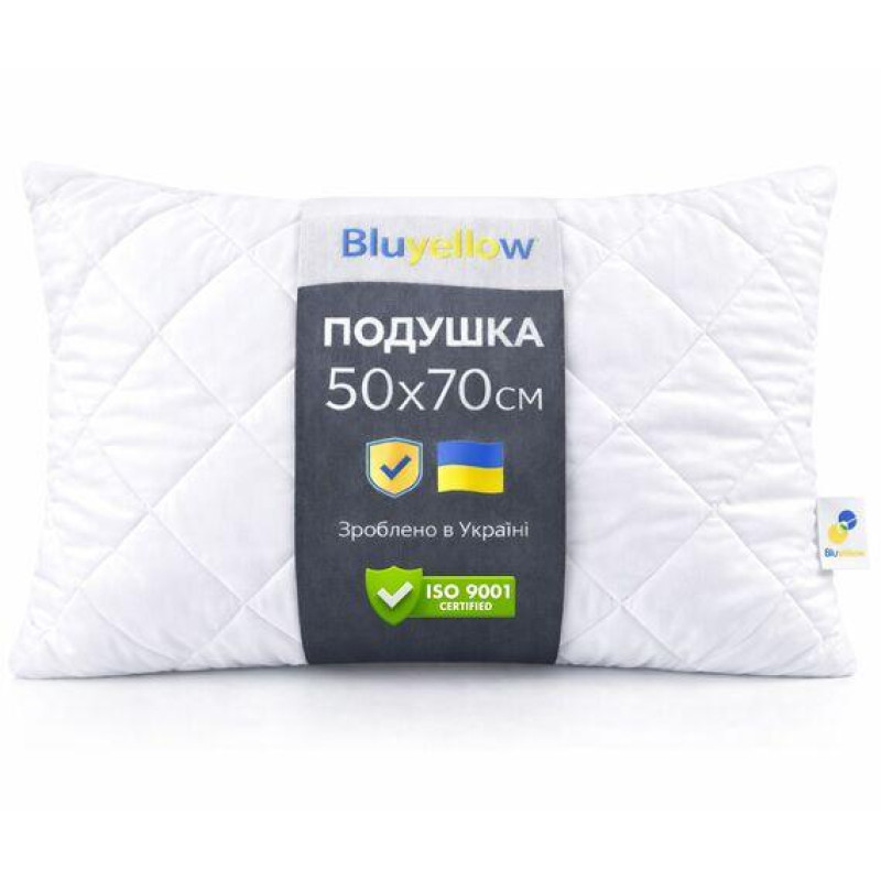 Гіпоалергенна подушка Bluyellow Home 50×70 см, біла, з регульованою висотою та стьобаним чохлом на блискавці