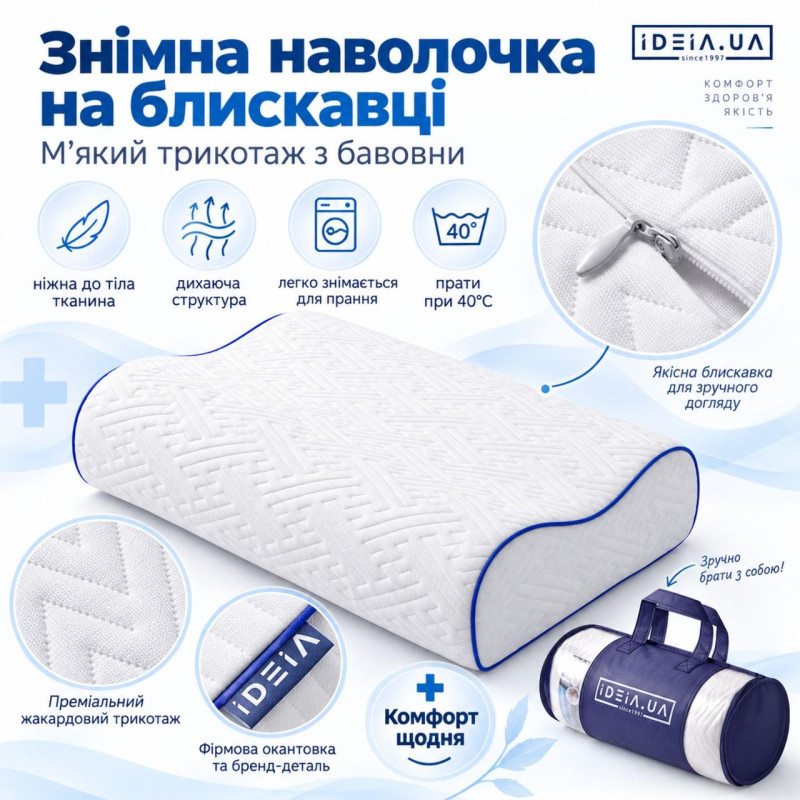 Ортопедична подушка IDEIA NeckWave Memory Foam ID8-36811 60х40х11/9 см з 2 наволочками