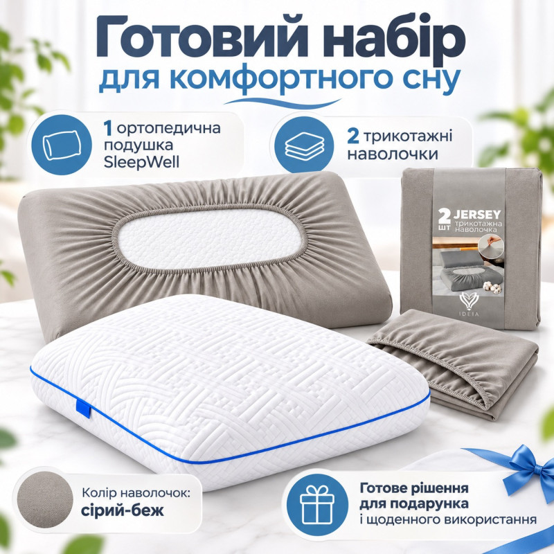 Ортопедична подушка IDEIA SleepWell ID8-36812 60х40х13 см з ефектом пам’яті, 2 наволочки