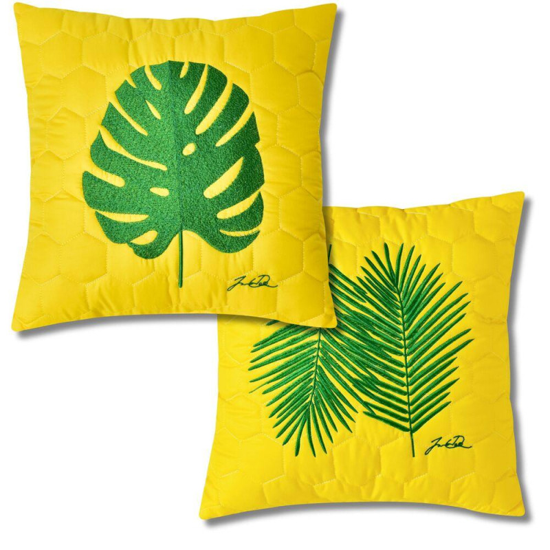 Подушка декоративная 40х40 Тропикал с вышивкой гипоаллергенная желтая