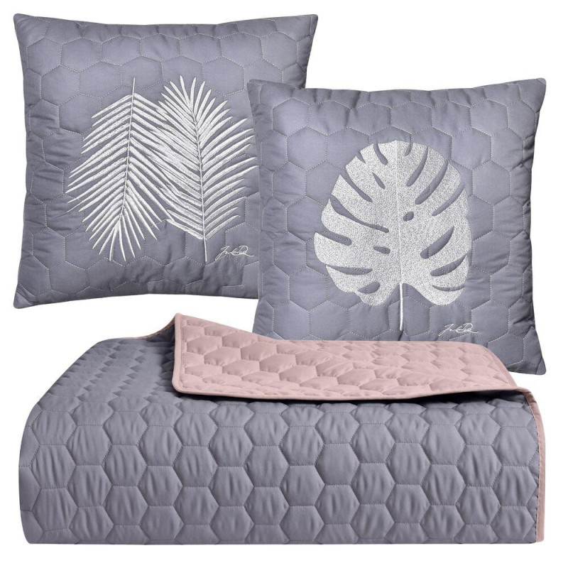 Покривало на ліжко 220х240 см і 2 шт подушка декор із вишивкою IDEIA двостороннє, міцне стьобання тканини,