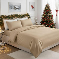 Комплект постільної білизни IDEIA євро 200х220 сатин бавовна преміум беж