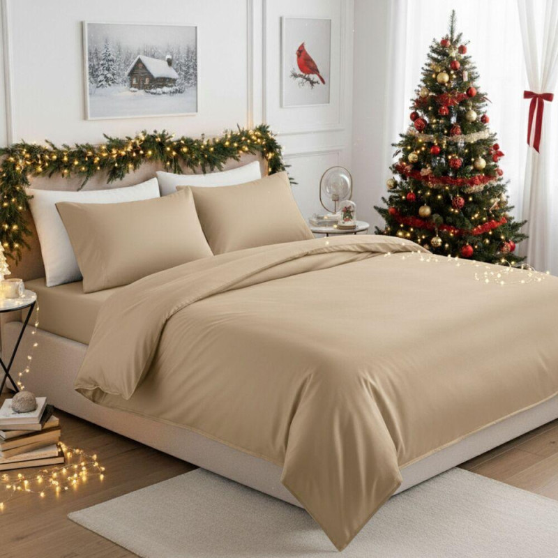 Комплект постільної білизни IDEIA євро 200х220 сатин бавовна преміум беж