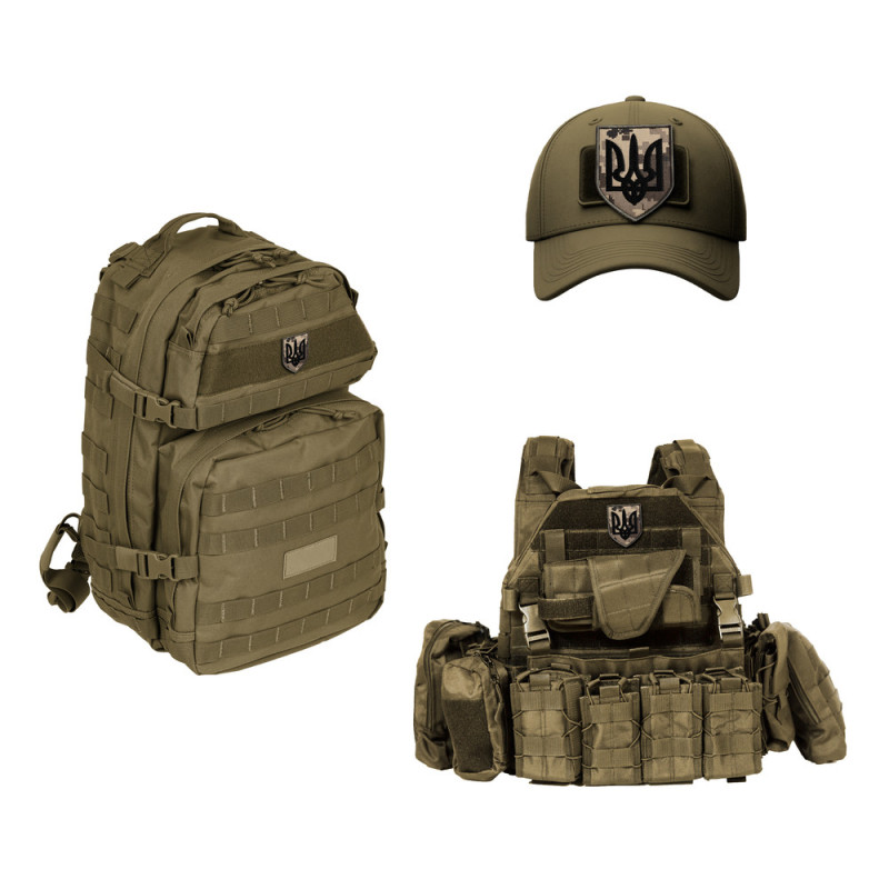 Набір шевронів 2 шт. на липучці «Тризуб України» чорний на пікселі, 8х10 см, вишитий патч нашивка шеврон