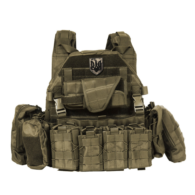 Набір шевронів 2 шт. на липучці «Тризуб України» чорний на пікселі, 8х10 см, вишитий патч нашивка шеврон