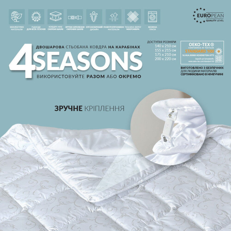 Ковдра 4 Сезона ЗИМА-ЛІТО IDEIA 140х210 см дві ковдри в наборі антиалергенна супер тепла біла
