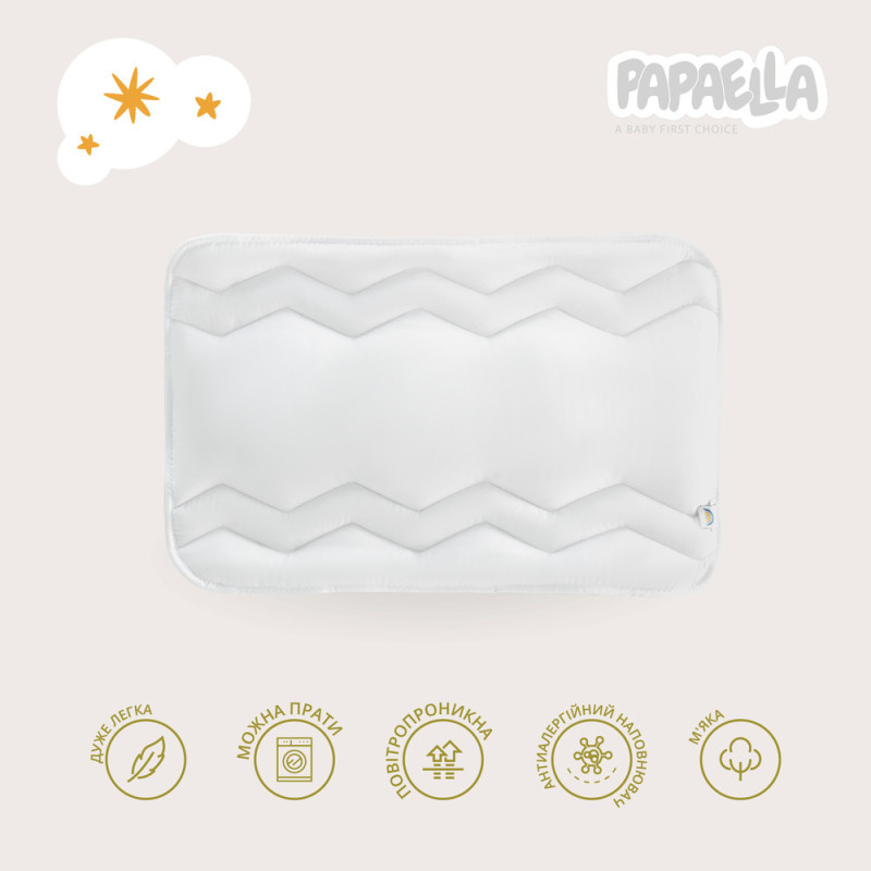 Подушка дитяча Comfort 40х60 см PAPAELLA для немовлят антиалергенна для дітей плоска низька біла