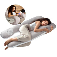 Подушка для сну та відпочинку для вагітних П-форми IDEIA 140х75х20 см з U-shape з наволочкою на блискавці фігурна сіро/біла