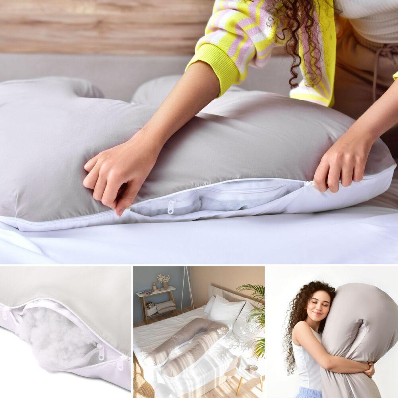 Подушка для сну та відпочинку для вагітних П-форми IDEIA 140х75х20 см з U-shape з наволочкою на блискавці фігурна сіро/біла