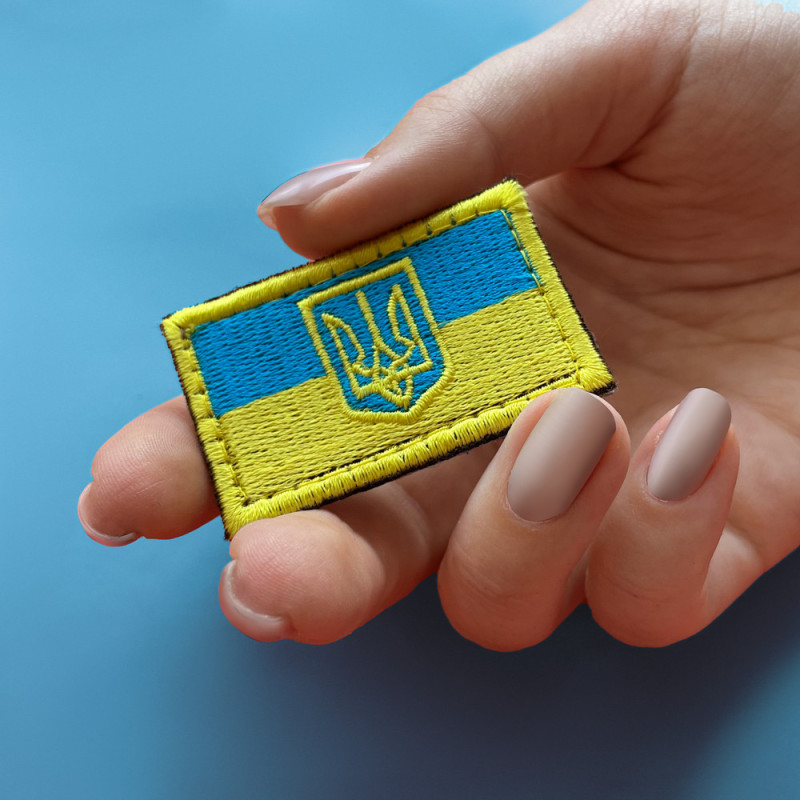 Шеврон на липучці Прапор України з Тризубом 3,5х5,5 см вишитий патч нашивка