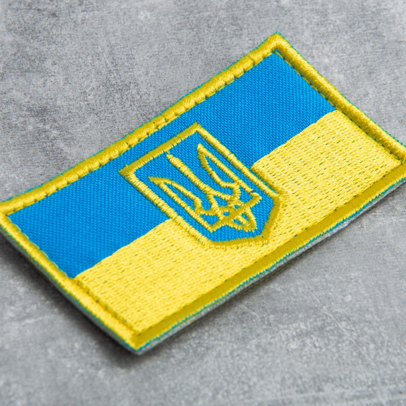Шеврон на липучці Прапор з Тризубцем 4,5х8 см польова версія на кепку вишитий патч нашивка