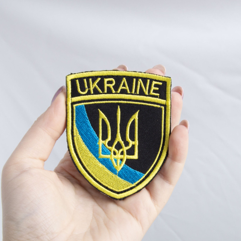 Шеврон нашивка на липучці Тризуб України UKRAINE 6,5х8 см вишитий патч