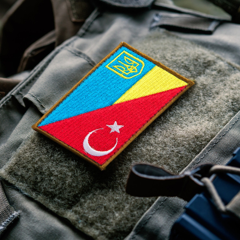 Набір шевронів 2 шт на липучці прапор Туреччини та України 5х8 см вишитий патч нашивка Туреччина та Україна