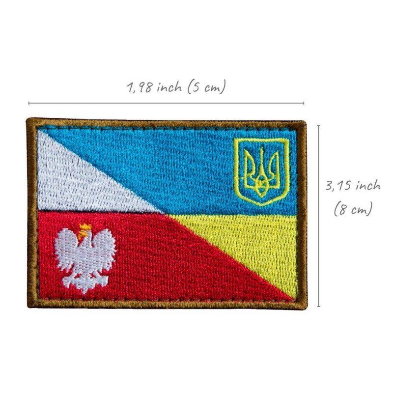 Набір шевронів 2 шт на липучці прапор України та Польщі 5х8 см  Україна та Польща вишитий патч нашивка