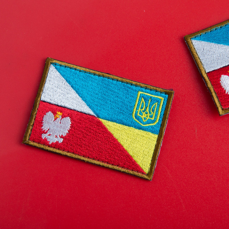 Набір шевронів 2 шт на липучці прапор України та Польщі 5х8 см  Україна та Польща вишитий патч нашивка