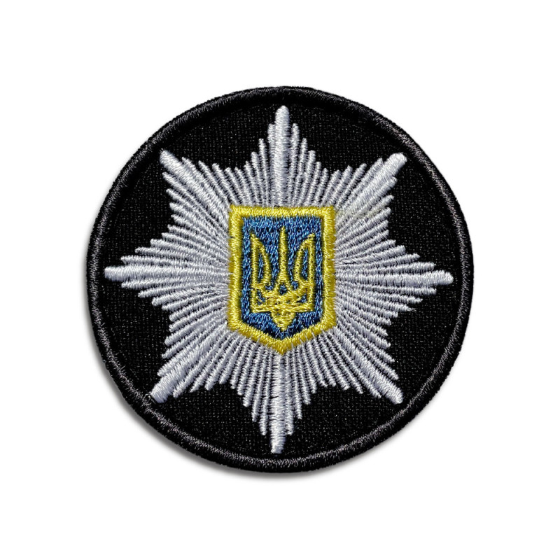 Шеврон на липучці Кокарда Поліція кругла 6 см чорний, вишитий патч нашивка липучка