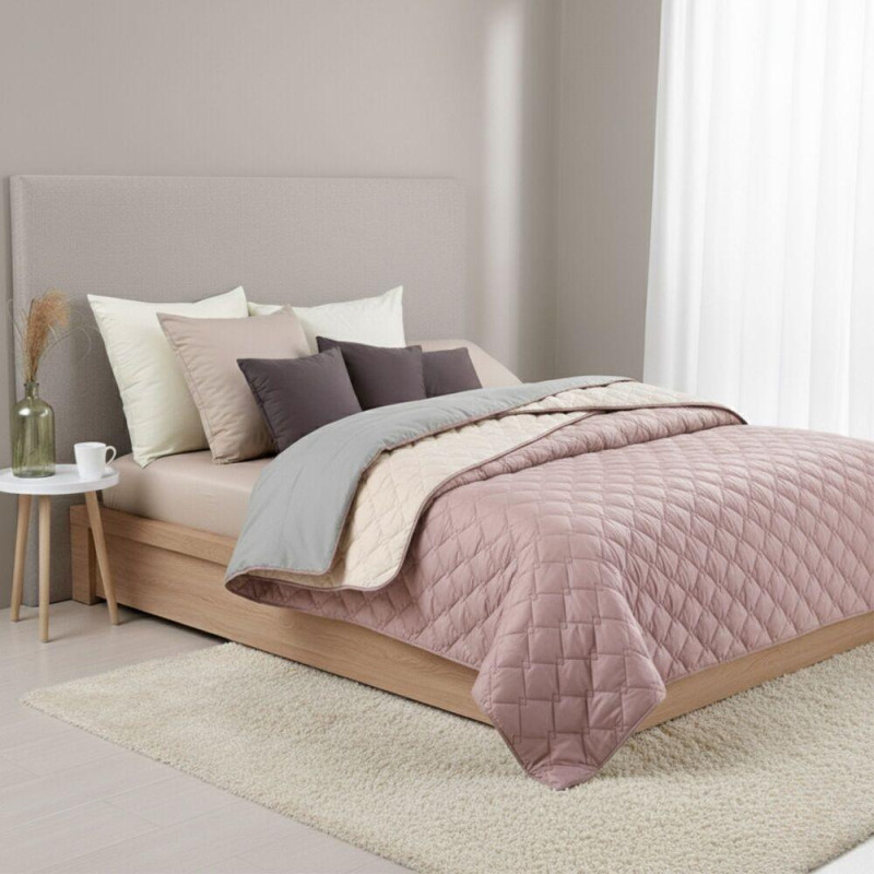 Покривало 180х210 см IDEI стьобане двостороннє якісна стібка мікрофібра пудра сіре на ліжко, диван